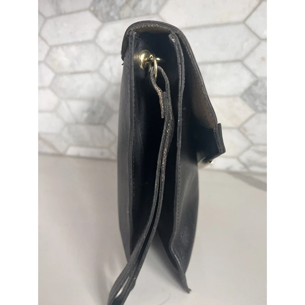 Vintage Made In Korea Genuine Leather‎ Clutch Wristlet Black Envelope Style Snap